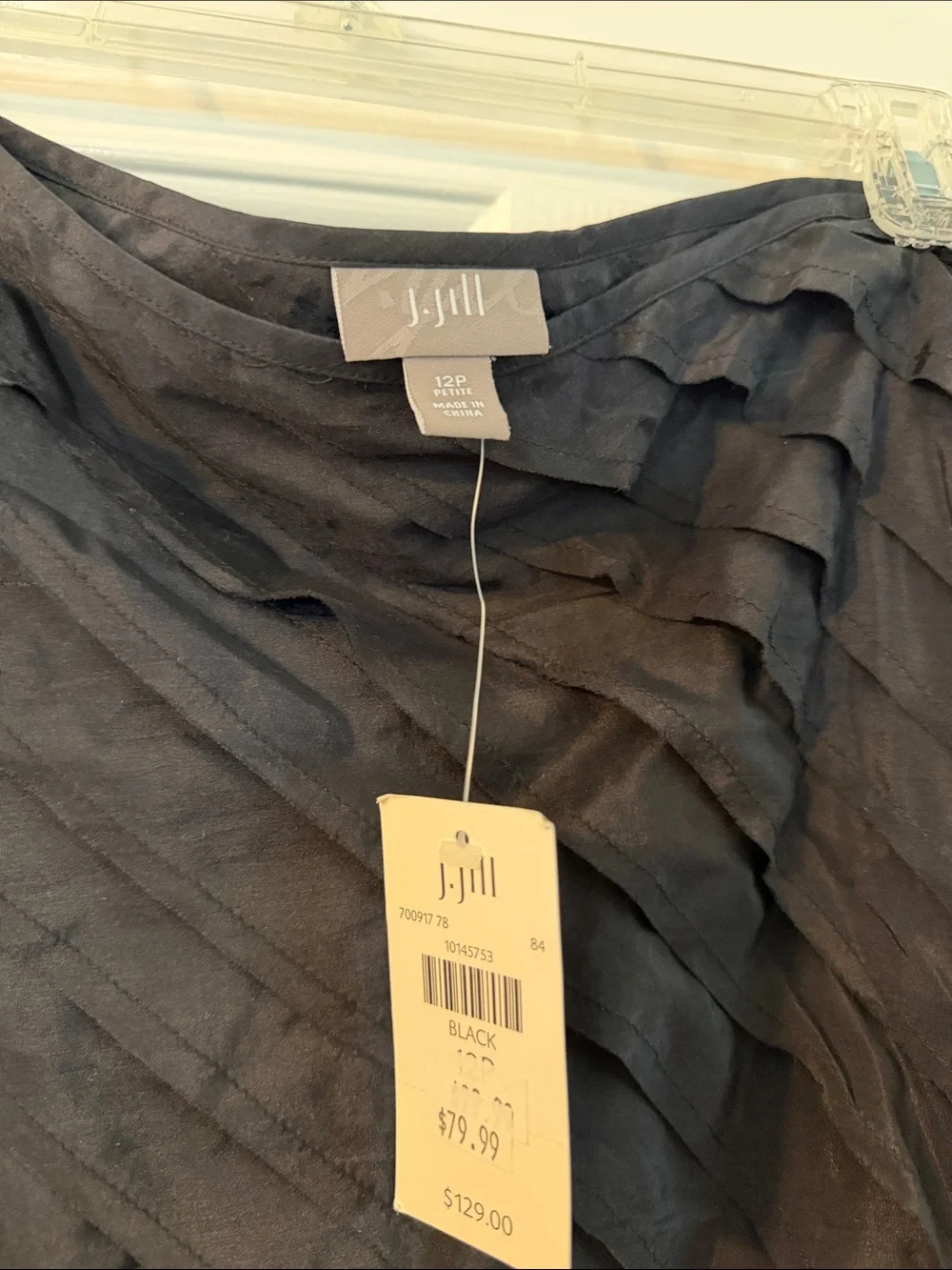 J. Jill Black A-Line Silk and Nylon Skirt with Diagonal Layered Ruffles